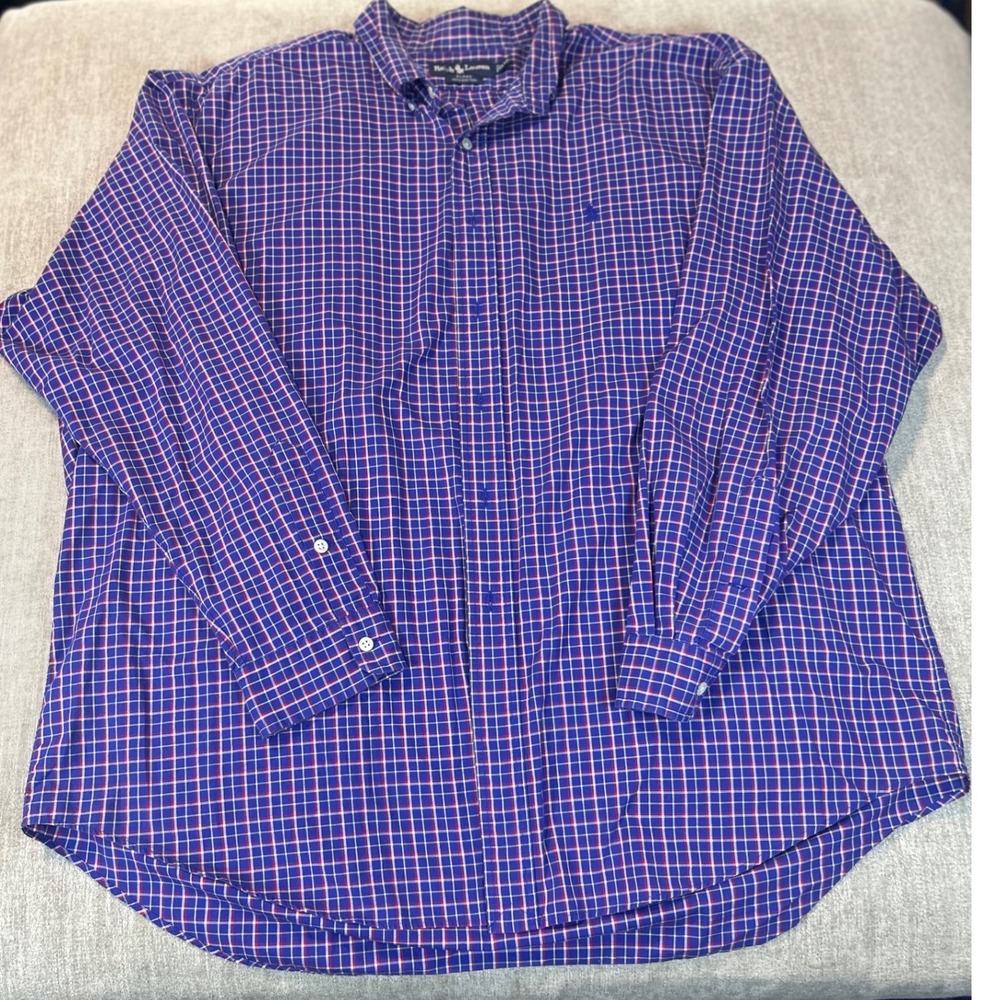 Ralph Lauren Blake Mens XXL Blue Red Plaid Cotton Long Sleeve Button Down Shirt